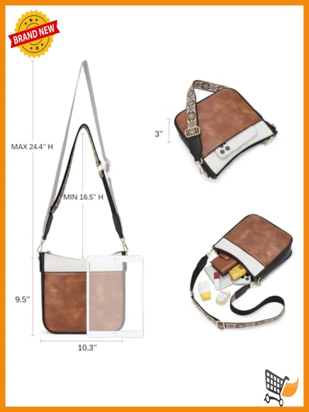 Women's Vegan Leather Crossbody Hobo Bag With Wide Shoulder Strap